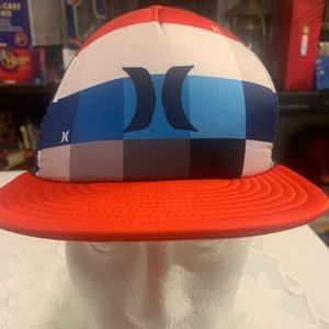 Hurley red white and blue squares SnapBack trucker hat cap surfer beach